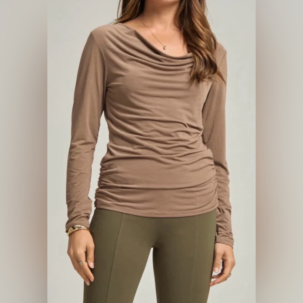 NWT Dear Scarlett Mocha Long Sleeve Cowl Neck Top Sz L